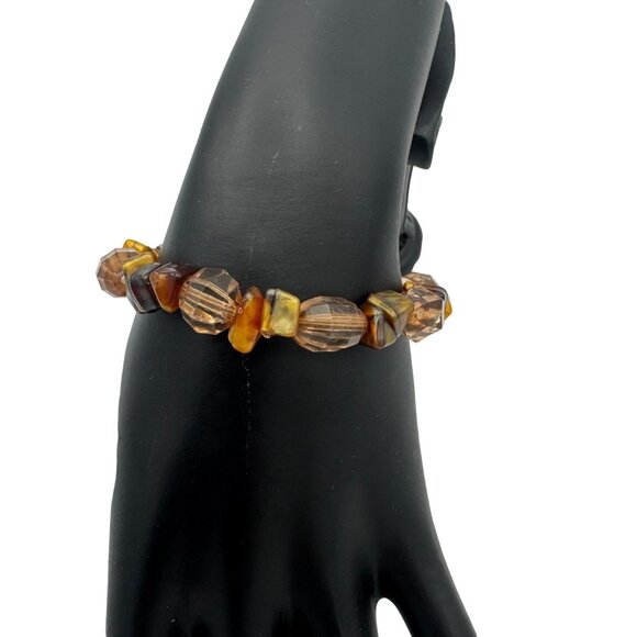 Vintage Brown & Amber Beaded Stretch Bracelet - Picture 2 of 3